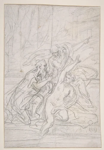 Susanna and the Elders (recto); Architectural design and other scribbles (verso) by Giovanni Battista Pittoni, drawing, 1715-1725