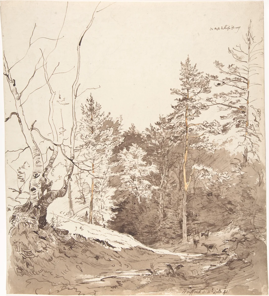 Landscape with cattle in Weißbach on the Rhön by Carl Wagner, drawing, 1841