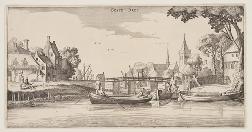 Landing-Stage in a Village, from Landscapes (Playsante Lantschappen) by Claes Jansz. Visscher II, print, 1641