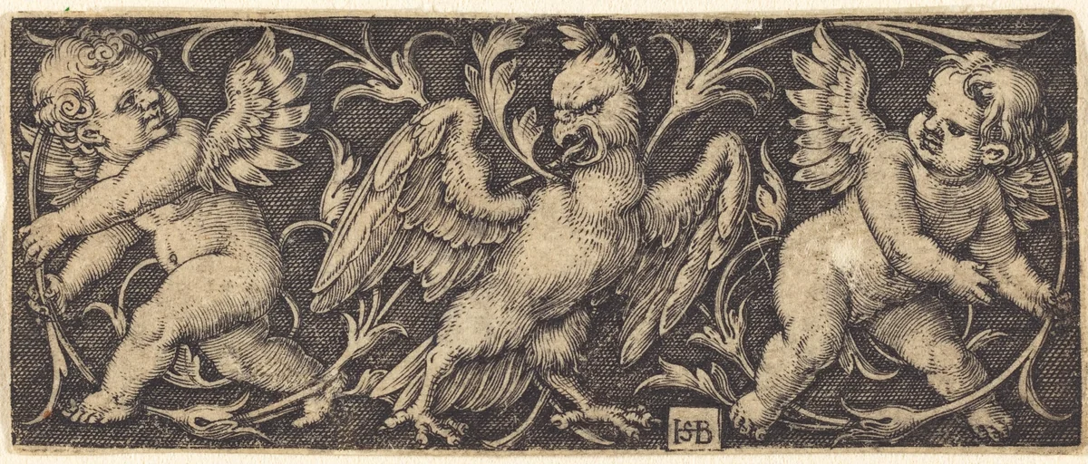 Ornament with Eagle and Two Genii by Sebald Beham; Barthel Beham, print, 1544