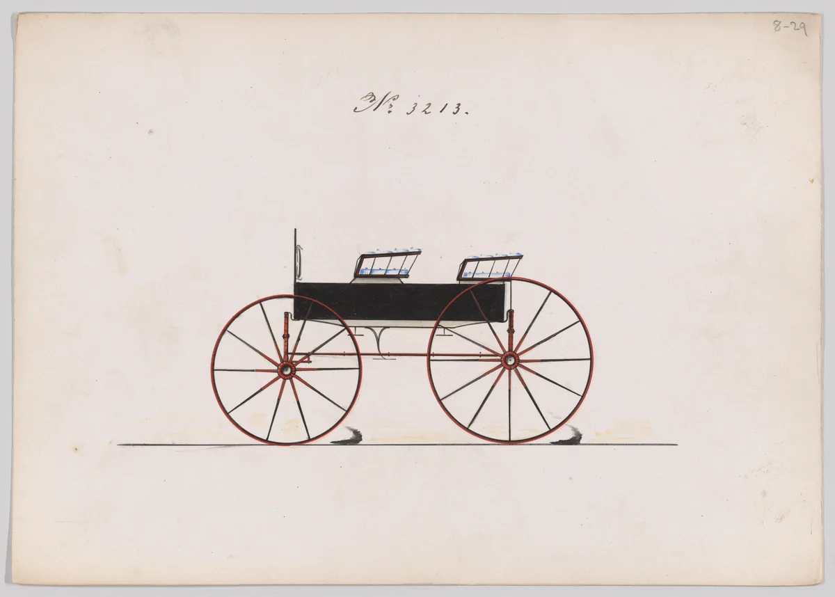 Design for 4 seat Phaeton, no top, no. 3213 by Brewster & Co., drawing, 1876