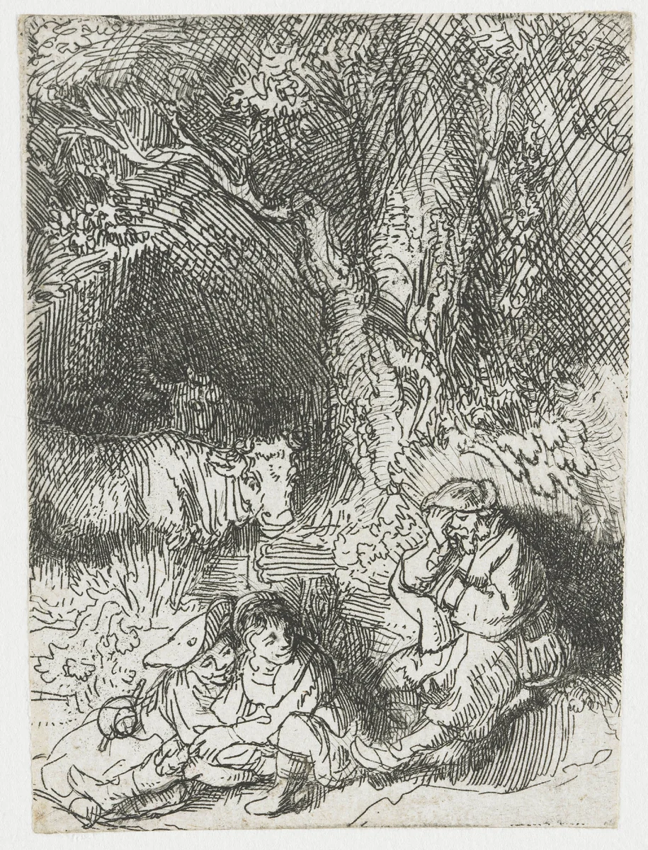 The sleeping herdsman by Rembrandt van Rijn, print, 1644