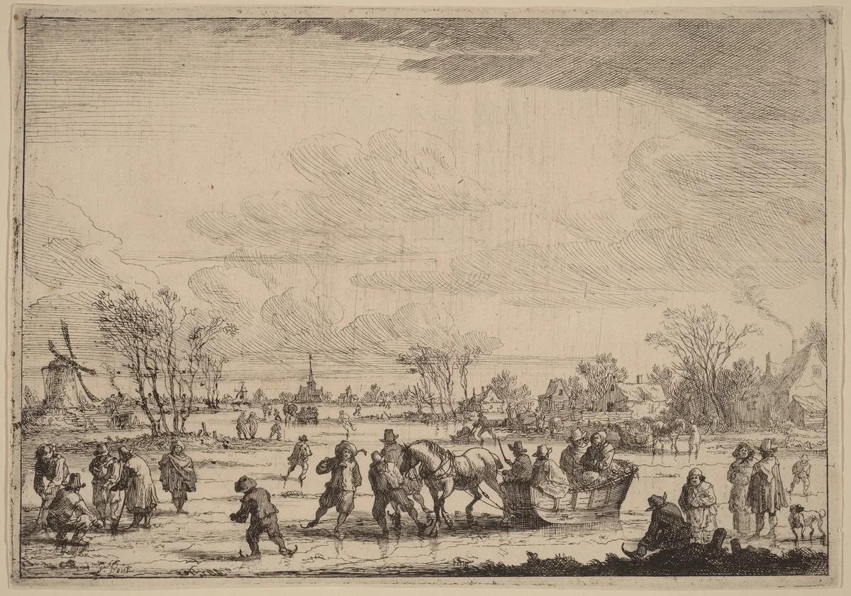 Ice Sleighs by Peeter Bout, print, 1658-1719
