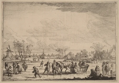 Ice Sleighs by Peeter Bout, print, 1658-1719