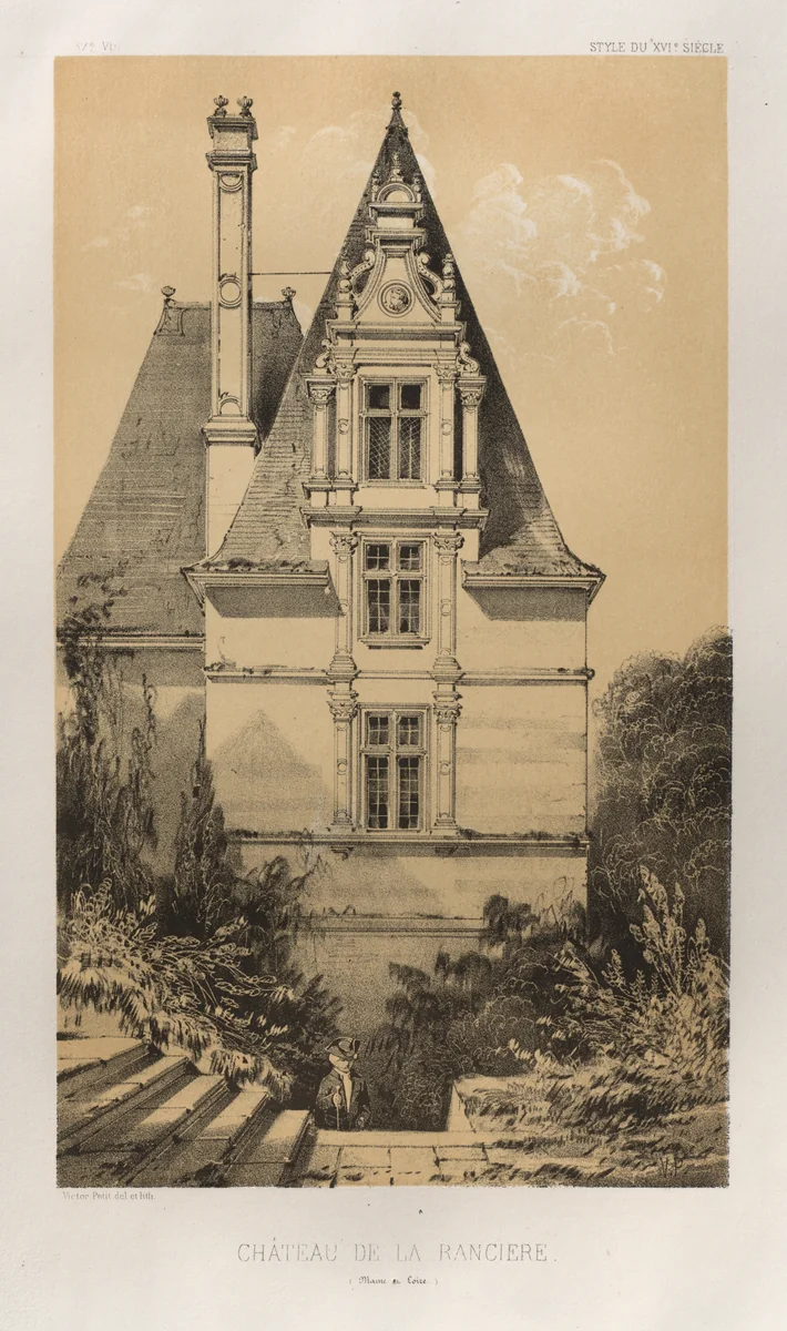 Architecture Pittoresque ou Monuments des xveme. Et xvieme. Siecles: Chateaux De France des XV et XVI Siecles: Pl. 37, Château De La Ranciere (Maine et Loire) by Victor Petit, print, 1860