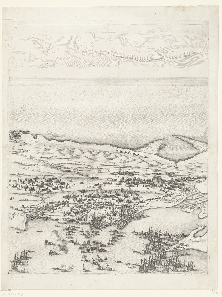 Beleg van Saint Martin op het Île de Ré, juli-november 1627 (centrale kaart, deel middenboven) by Jacques Callot, print, 1629-1631