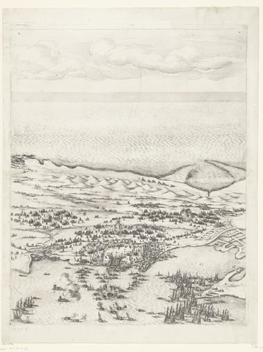 Beleg van Saint Martin op het Île de Ré, juli-november 1627 (centrale kaart, deel middenboven) by Jacques Callot, print, 1629-1631