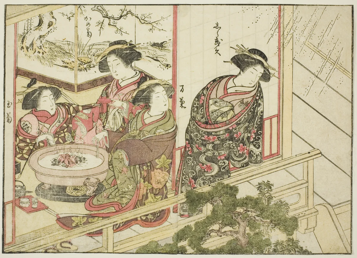 Courtesans of the Kiribishiya, from the book "Mirror of Beautiful Women of the Pleasure Quarters (Seiro bijin awase sugata kagami)," vol. 2 by Katsukawa Shunsho (勝川 春章), print, 1776