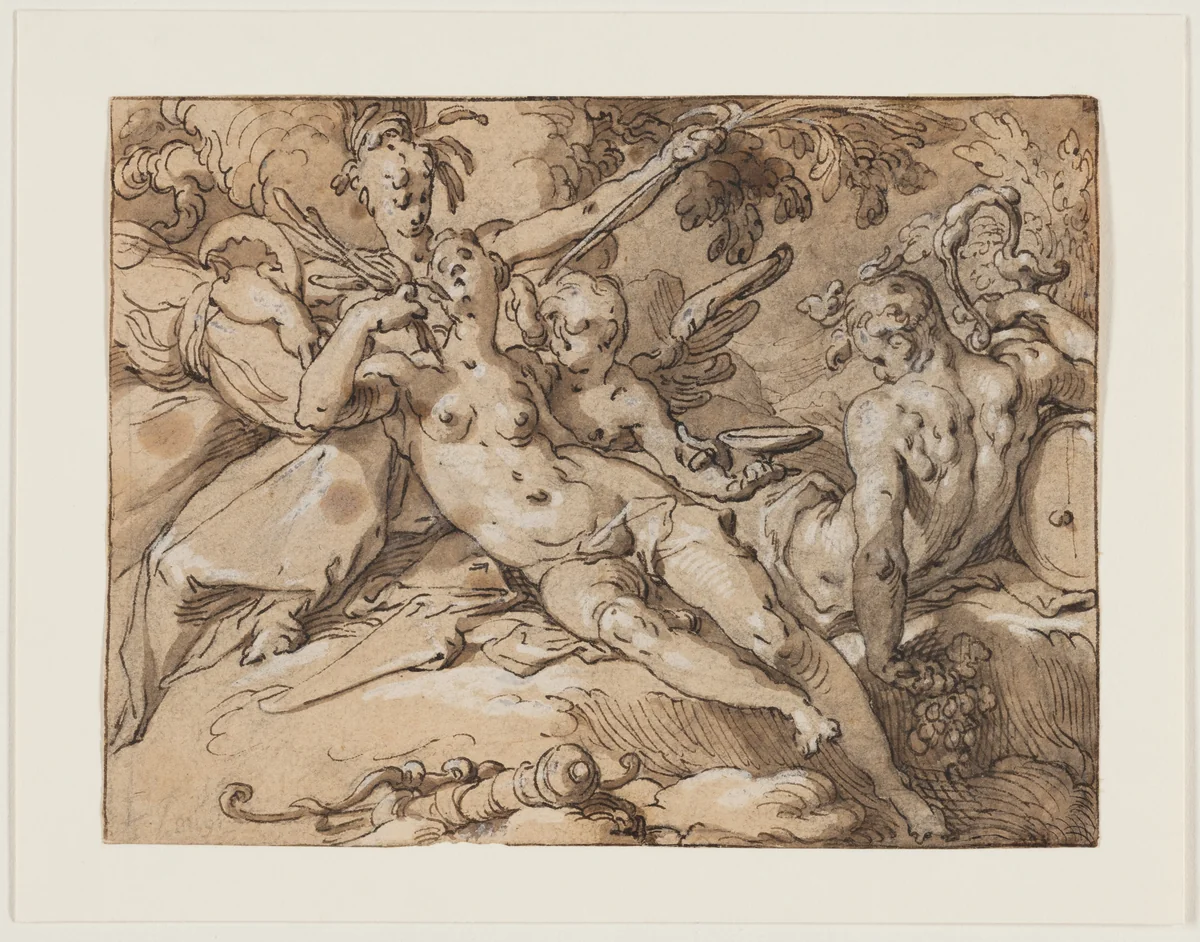 Without Ceres and Bacchus, Venus Would Freeze by Abraham Bloemaert, print, 1590-1595