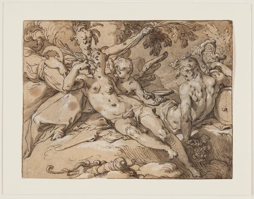 Without Ceres and Bacchus, Venus Would Freeze by Abraham Bloemaert, print, 1590-1595