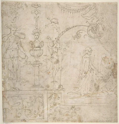 Design for a Grotesque Wall Decoration by Perino del Vaga, drawing, 1501-1547