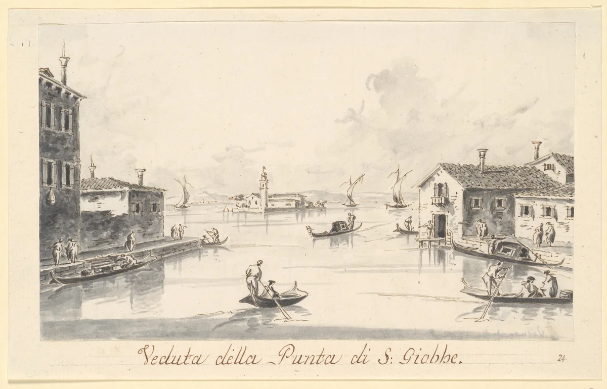 The Punta di San Giobbe, with the Island of San Secondo in the Distance by Giacomo Guardi, drawing, 1801-1831