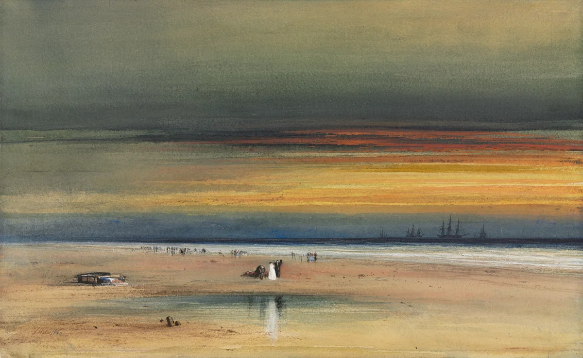 Beach Scene at Sunset by James Hamilton, drawing, 1860-1875