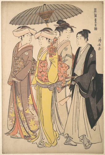 A Lady from a Samurai Household with Three Attendants, from the series A Brocade of Eastern Manners (Fūzoku Azuma no nishiki) by Torii Kiyonaga (鳥居清長), print, 1810-1830
