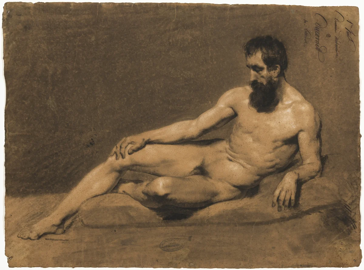 Reclining Male Nude by Louis-Joseph-César Ducornet, drawing, 1826-1856