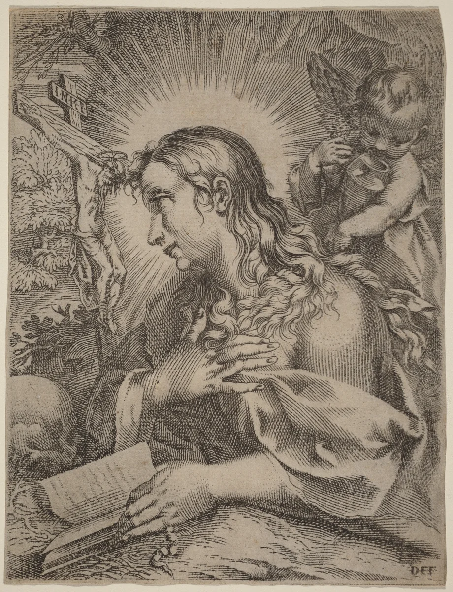 The Penitent Magdalene by Domenico Falcini; Francesco Villamena; Francesco Vanni, print, 1630-1700