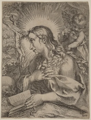 The Penitent Magdalene by Domenico Falcini; Francesco Villamena; Francesco Vanni, print, 1630-1700