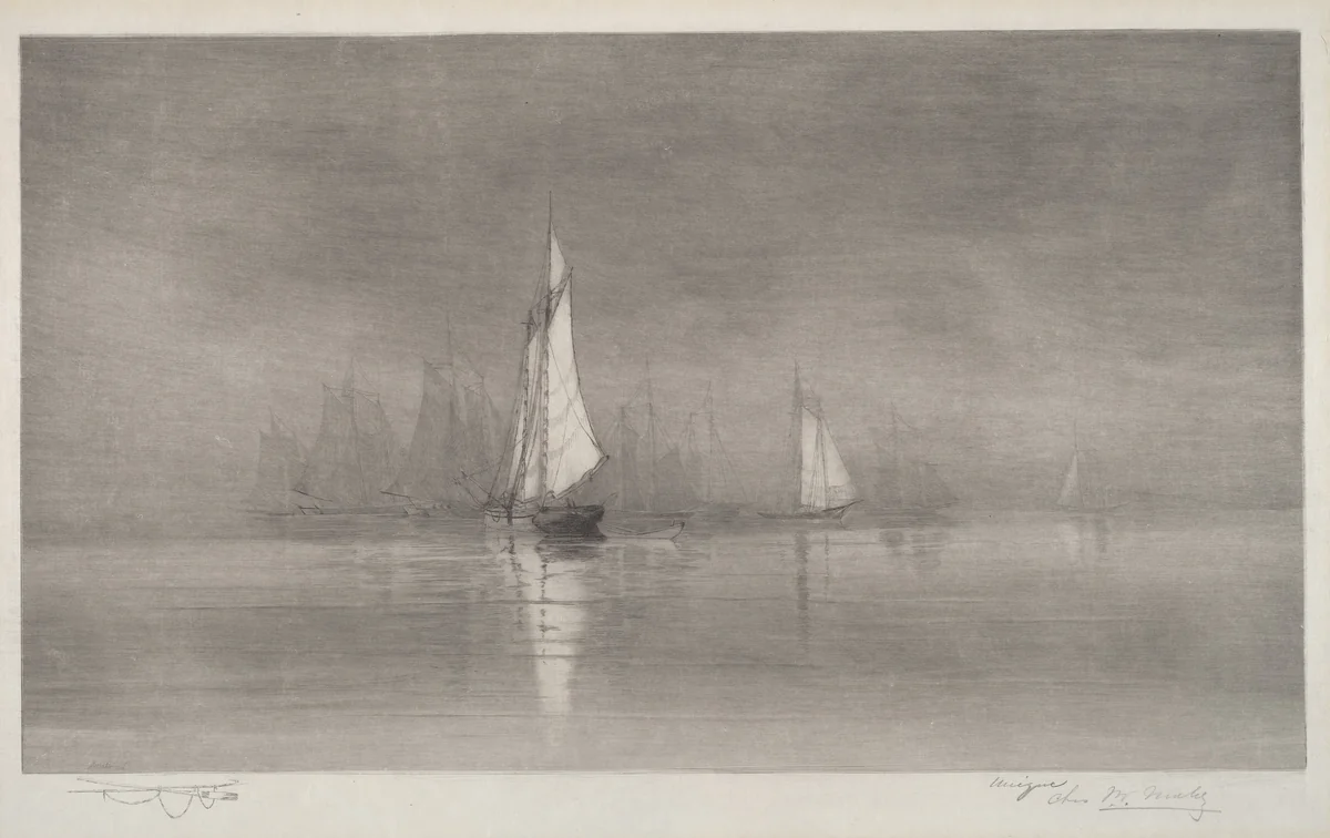 Untitled (Harbor Scene with Sailboats) by Charles Frederick William Mielatz, print, 1900