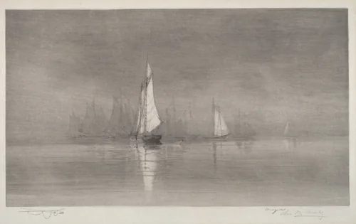 Untitled (Harbor Scene with Sailboats) by Charles Frederick William Mielatz, print, 1900