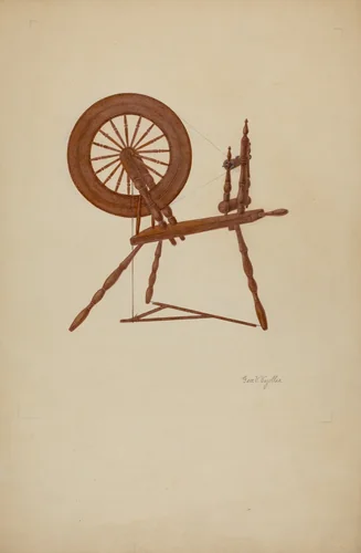 Shaker Spinning Wheel Flax by George V Vezolles, index of american design, 1941