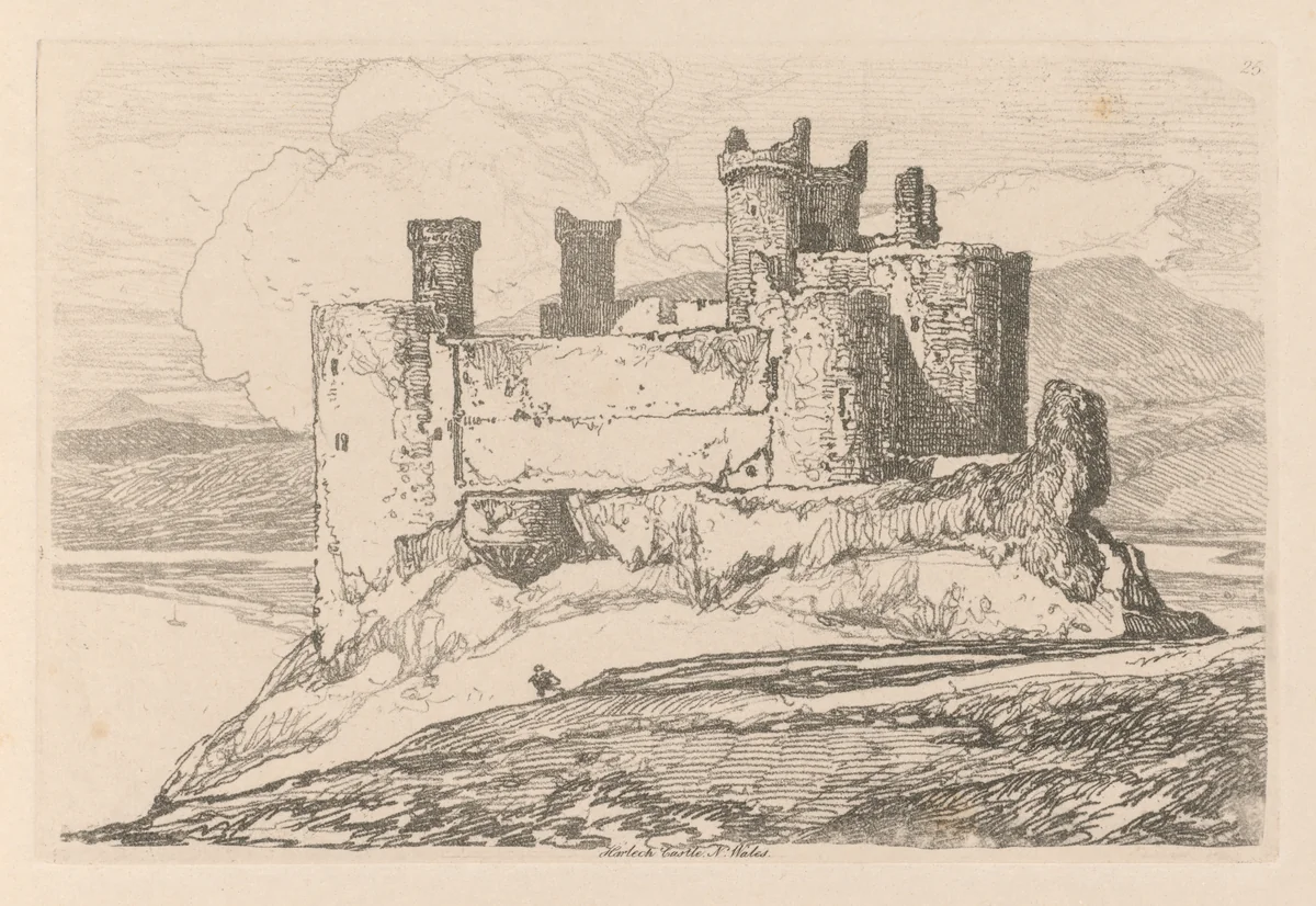 Liber Studiorum: Plate 25, Harlech Castle, N. Wales by John Sell Cotman, book, 1838