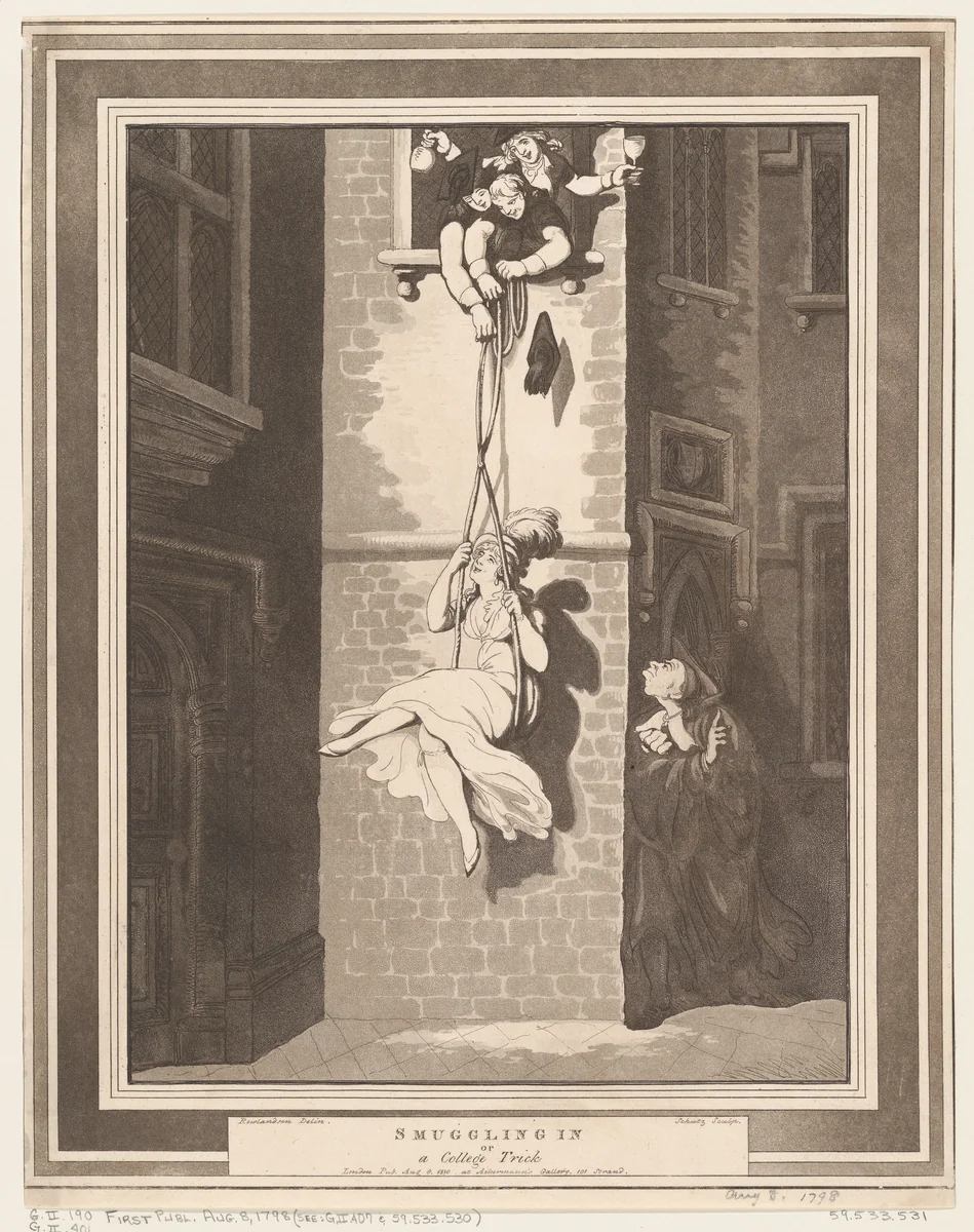 Smuggling In, or A College Trick by Heinrich Joseph Schütz, print, 1810