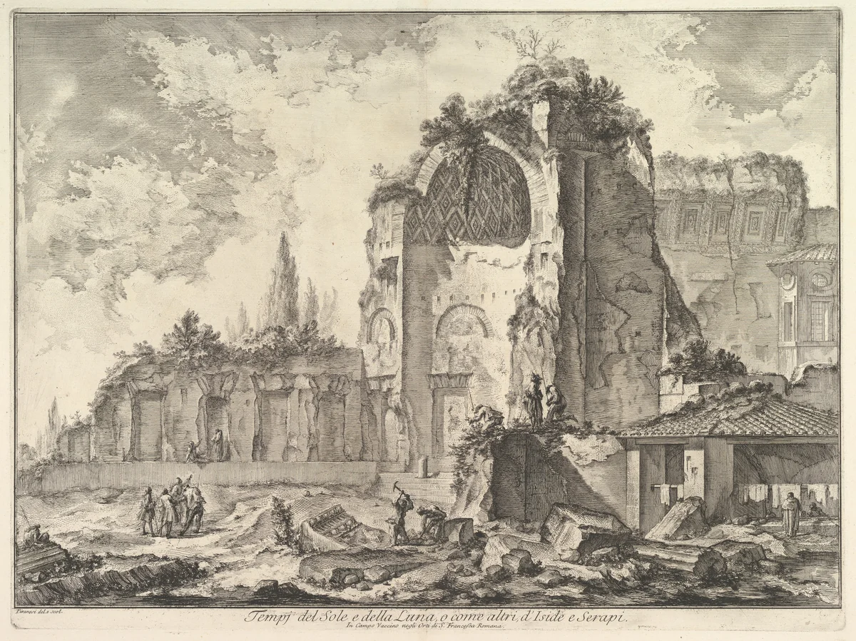 The Temple of Venus and Roma (erroneously called Temple of Sol and Luna) (Veduta degli avanzi di due triclini che appartenevano alla Casa aurea di Nerone), from "Vedute di Roma" by Giovanni Battista Piranesi, print, 1754-1764