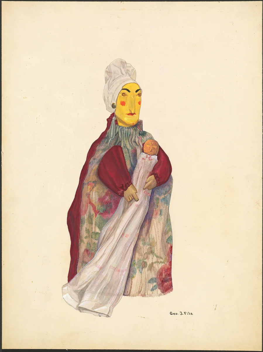 Hand Puppet "Judy" and Child by George File, index of american design, 1936