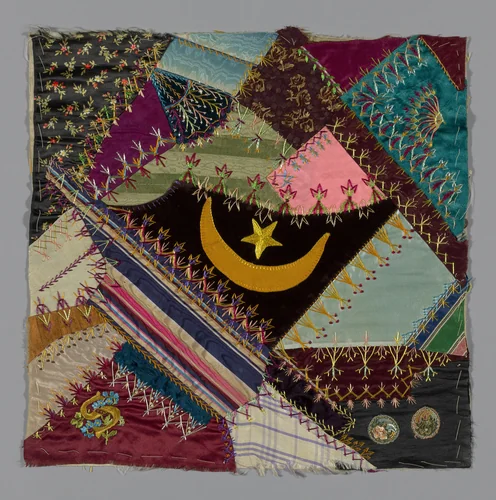 Fragment from Bedcover (Crazy Quilt Block) by United States, textile, 1879-1889