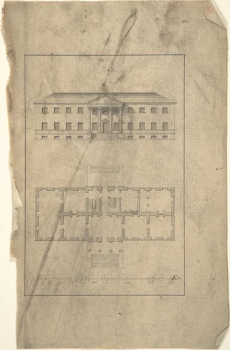 Plan and Elevation of Country House by Robert Morris, drawing, 1715-1754