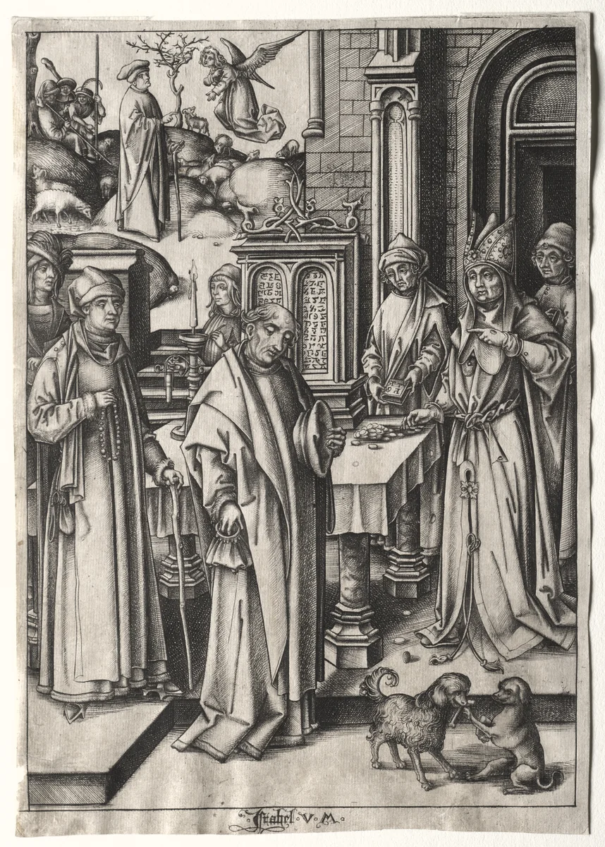 Life of the Virgin: High Priest Rejecting the Offering of Joachim by Israhel van Meckenem, print, 1488-1498