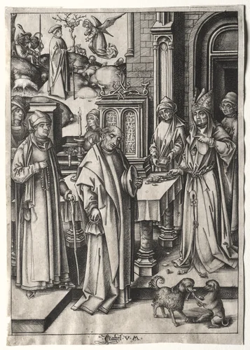 Life of the Virgin: High Priest Rejecting the Offering of Joachim by Israhel van Meckenem, print, 1488-1498