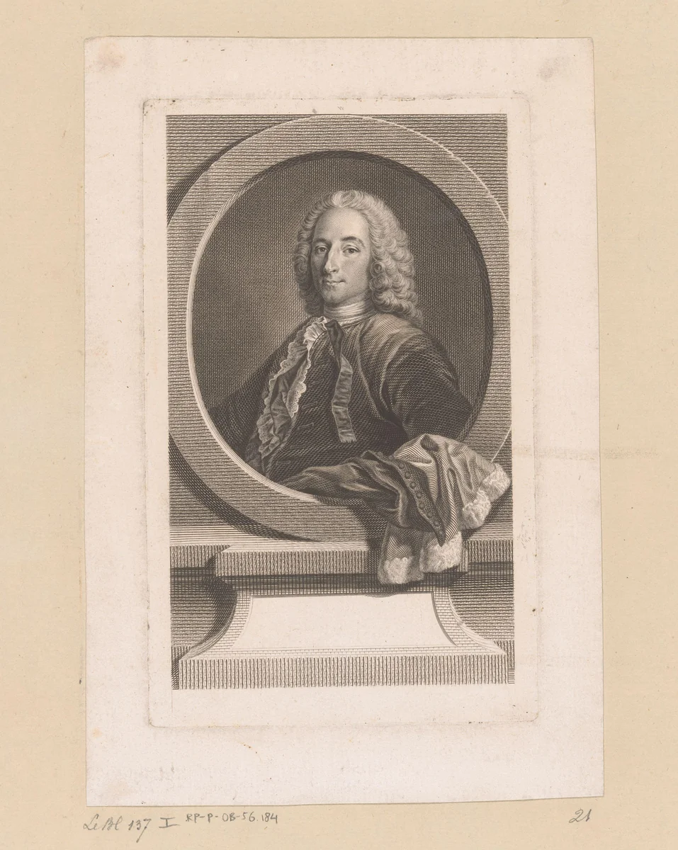 Portret van Claude Nicolas Le Cat by Johann Georg Wille, print, 1747