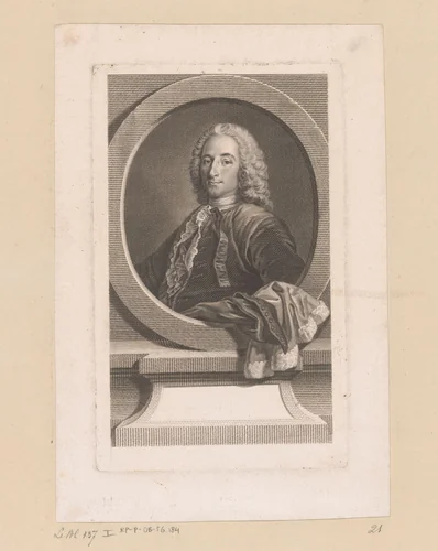 Portret van Claude Nicolas Le Cat by Johann Georg Wille, print, 1747