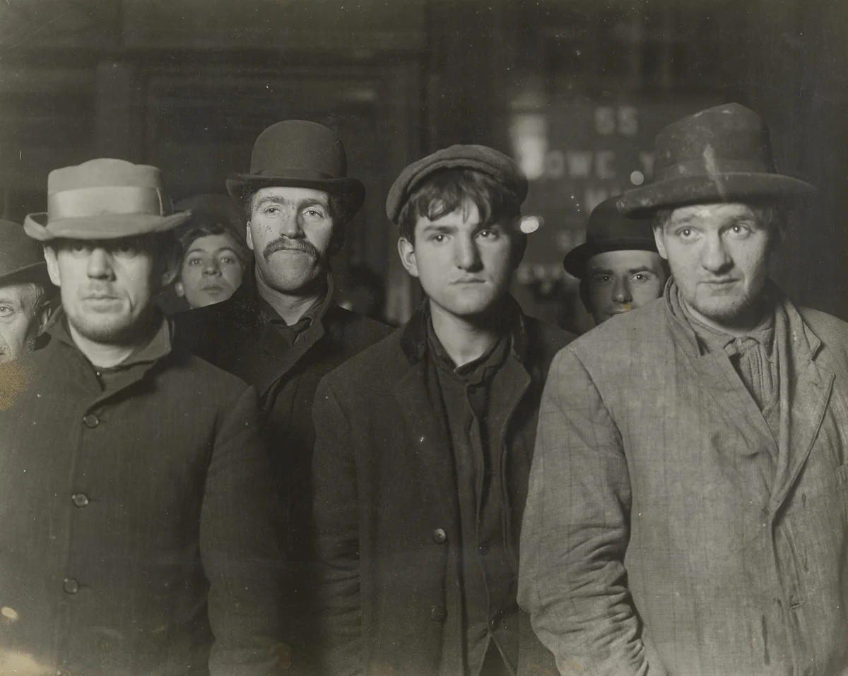 Bowery Mission Bread Line, 2 A.M. by Lewis Wickes Hine, photograph, 1906