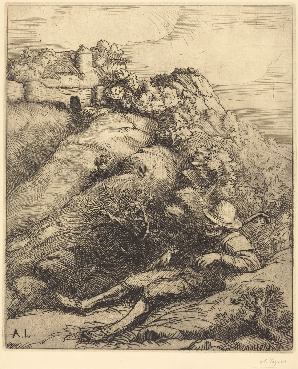 Sleeping Shepherd (Le repos du berger) by Alphonse Legros, print, 1837-1911