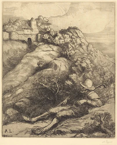 Sleeping Shepherd (Le repos du berger) by Alphonse Legros, print, 1837-1911