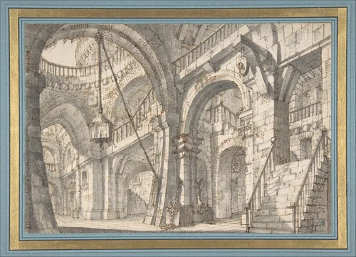 Perspective for a Stage Set with Stairs and Arches by Serafino Brizzi, drawing, 1684-1737