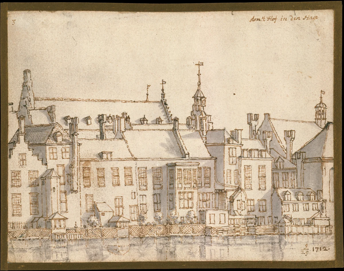 Buildings Along the Hofvijver in The Hague by Valentijn Klotz, drawing, 1712