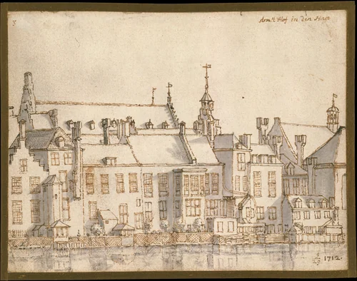 Buildings Along the Hofvijver in The Hague by Valentijn Klotz, drawing, 1712