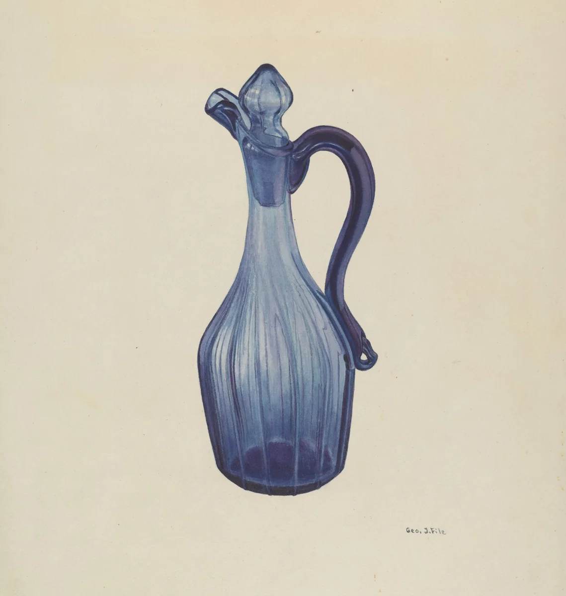Blue Glass Cruet and Stopper by George File, index of american design, 1940