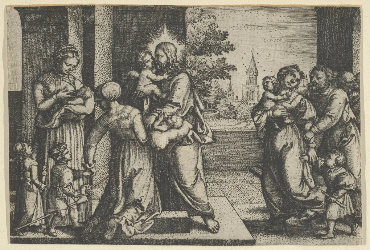 Christ and the Children by Georg Pencz, print, 1543-1553