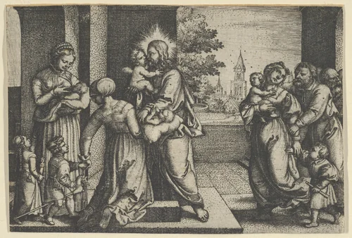 Christ and the Children by Georg Pencz, print, 1543-1553