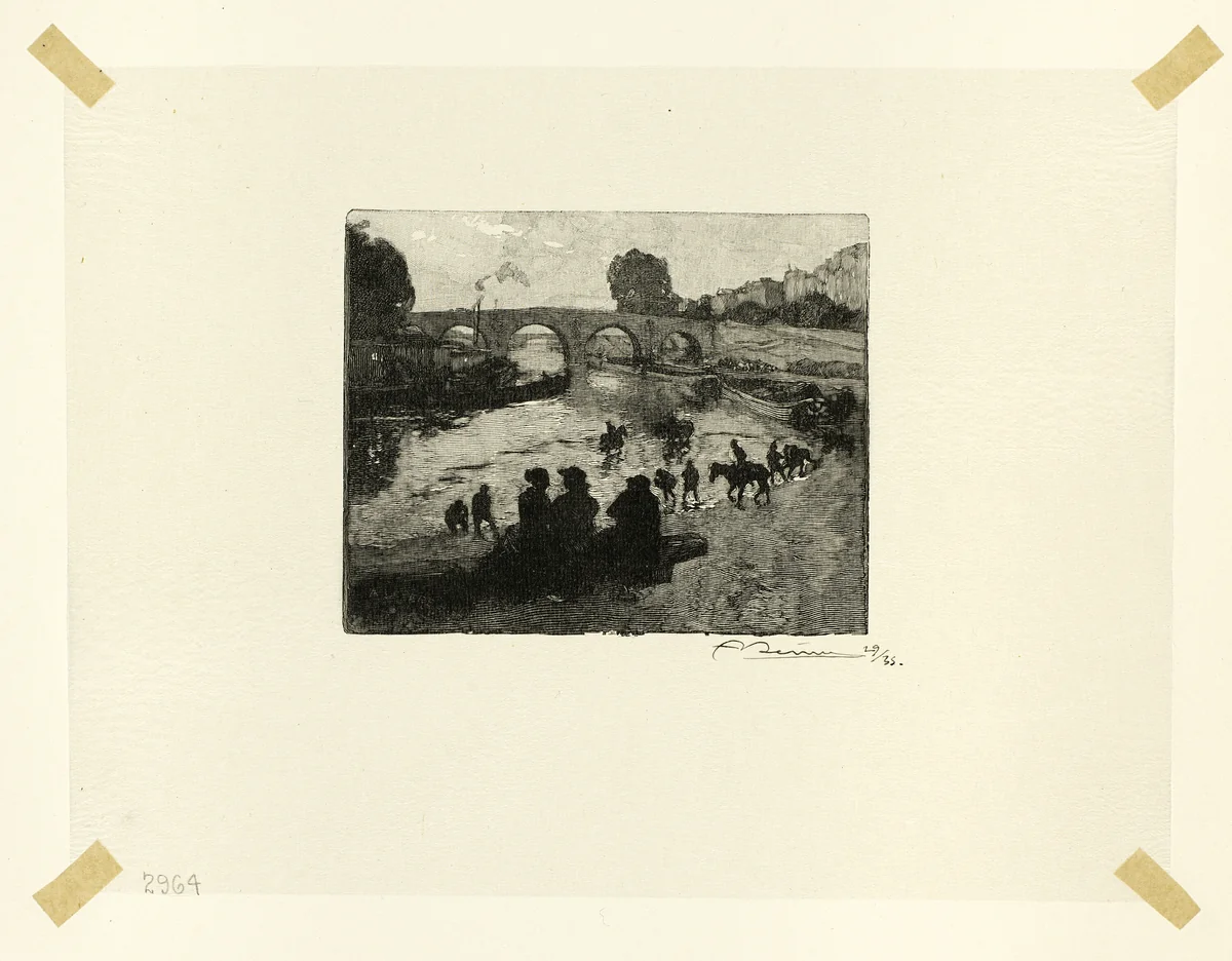 The Horse Pond at the Pont Marie, plate ten from Le Long de la Seine et des Boulevards by Louis Auguste Lepère, print, 1890