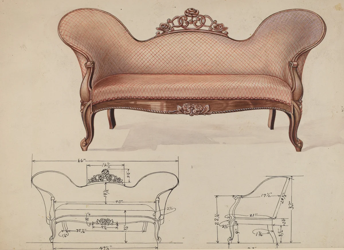 Sofa by Wellington Blewett, index of american design, 1936