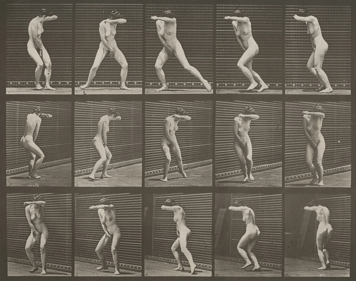 Plate Number 73. Turning around in surprise and running away by Eadweard Muybridge, photograph, 1887