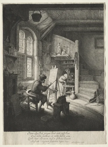 The Painter's Studio by Adriaen van Ostade, print, 1642-1653