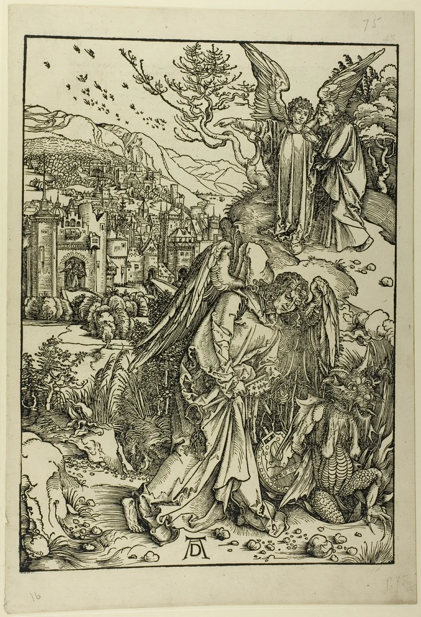 The Angel with the Key of the Bottomless Pit, from The Apocalypse by Albrecht Dürer, print, 1496-1498