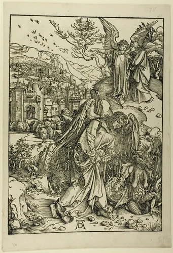 The Angel with the Key of the Bottomless Pit, from The Apocalypse by Albrecht Dürer, print, 1496-1498