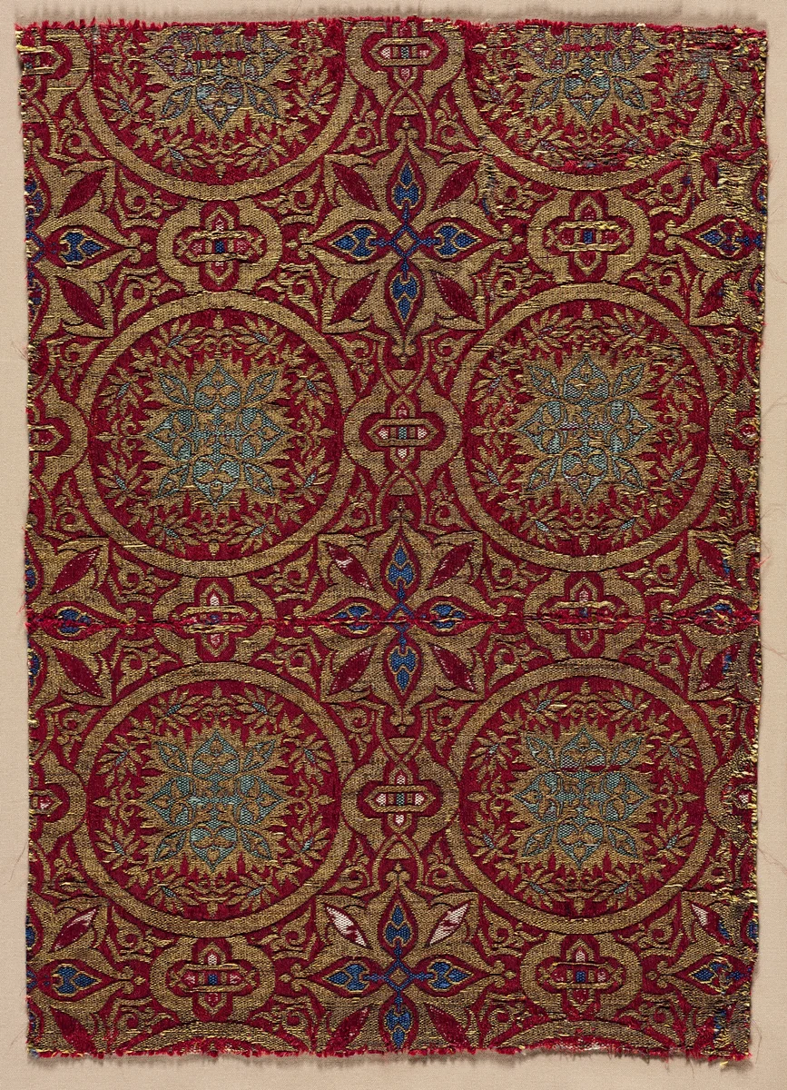 Lampas with foliate roundels by Unknown, textile, 1300-1399